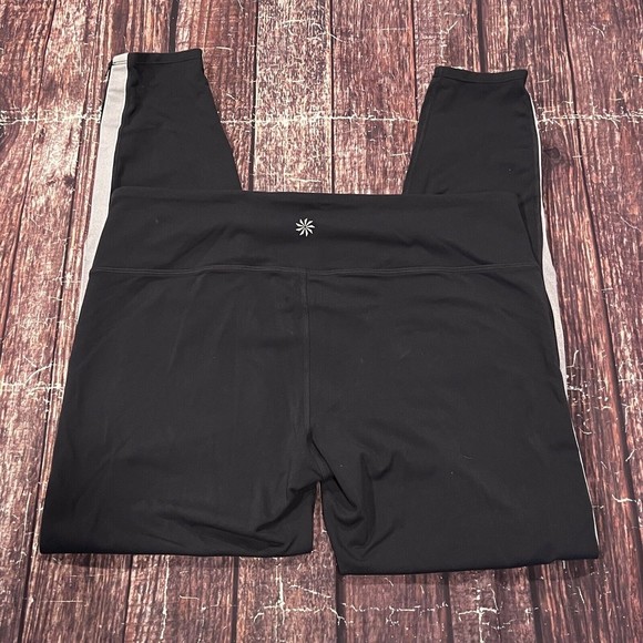 Athleta Pants - Athleta Women Black Tight White Side Stripe Ankle Zipper‎ Workout Leggings Large